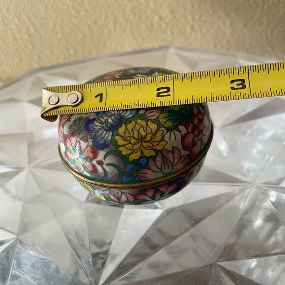 Cloisonné Bird Egg Blue Enamel Floral Vintage Trinket Round Box - Picture 11 of 11